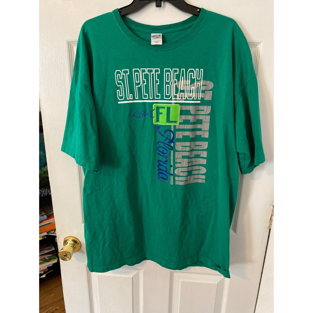 Anvil St Pete Beach Florida Graphic T-Shirt Green Mens 3XL Short Sleeve Tee